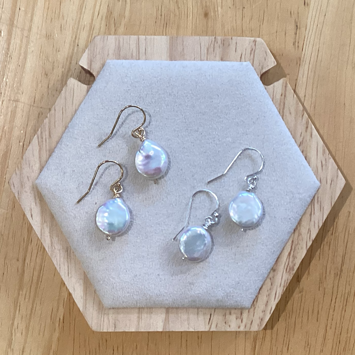 Coin Pearl Earrings by Bethany