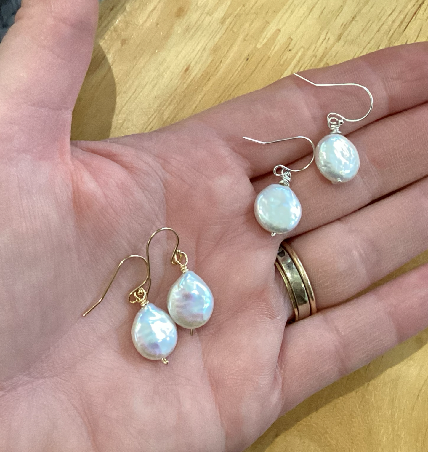 Coin Pearl Earrings by Bethany